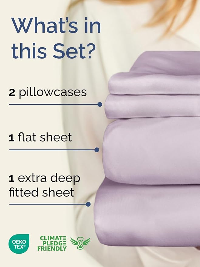 Extra Deep Twin XL Sheet Set - 4 Piece Breathable and Cooling Sheets - Hotel Luxury Bedding for Women, Men, Kids & Teens - Easy Secure Fit - Soft & Wrinkle Free - Extra Deep Pockets - Light Lavender