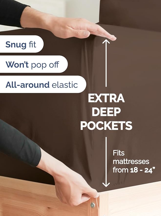 Extra Deep Twin Sheet Set - 4 Piece Breathable and Cooling Sheets - Hotel Luxury Bedding for Women, Men, Kids & Teens - Easy & Secure Fit - Soft, Wrinkle Free and Comfy - Extra Deep Pockets - Brown