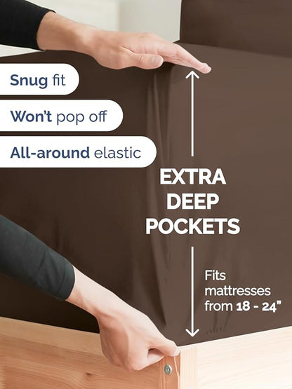 Extra Deep Twin Sheet Set - 4 Piece Breathable and Cooling Sheets - Hotel Luxury Bedding for Women, Men, Kids & Teens - Easy & Secure Fit - Soft, Wrinkle Free and Comfy - Extra Deep Pockets - Brown