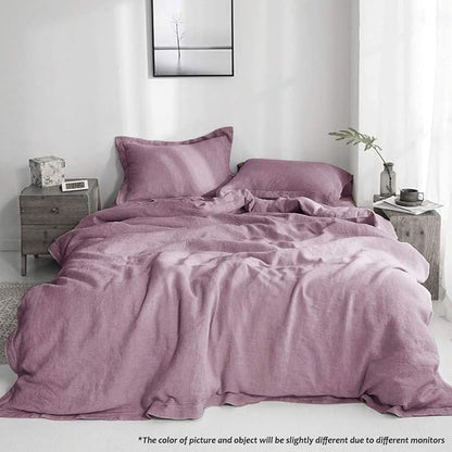 Simple&Opulence 100% Linen Duvet Cover Set with Embroidery Border Washed - 3 Pieces (1 Duvet Cover with 2 Pillow Shams) with Button Closure Soft Breathable Farmhouse - Purple, Queen Size