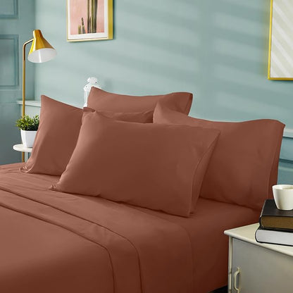 BYSURE 6 Pieces Bed Sheets Set(Full, Chocolate Brown) - Hotel Luxury Super Soft 1800 Thread Count 100% Microfiber Sheets with Deep Pockets, Wrinkle & Fade Resistant