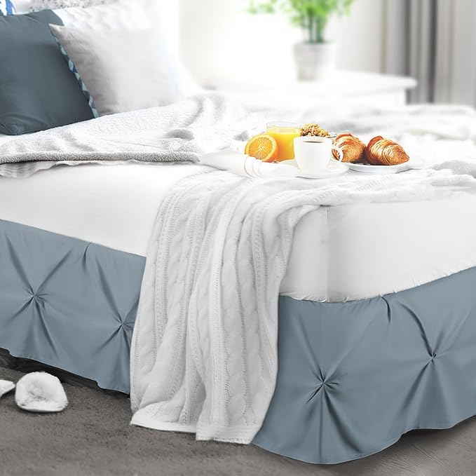 Nestl Stone Blue Bed Skirt King Size, Pinch Pleat King Bed Skirt, 14" Inch Drop King Bedskirt, Hotel Quality Stone Blue Bed Skirts, Premium Microfiber Bedskirt for King Bed, Stone Blue King Bed Skirt