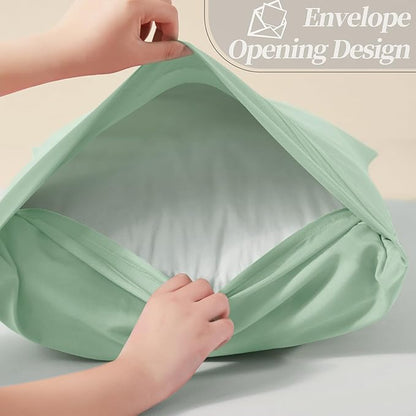 Vonty 2 Pack Queen Pillow Cases - 20x30 Inch, 1800 Thread Count Microfiber Pillowcases Queen Size Sage Green Pillow Cases Luxury & Soft Embroidered Bed Pillow Covers with Envelope Closure