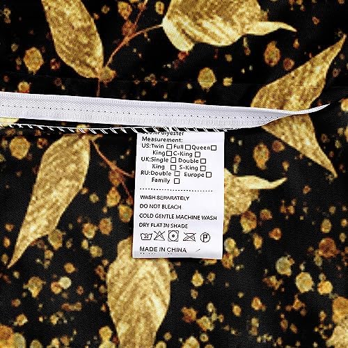 Twin Size Gold Leaves Duvet Cover Set Trendy Floral Bedding Sets Abstract Bed Set for Girls,Boys Bedroom Decor