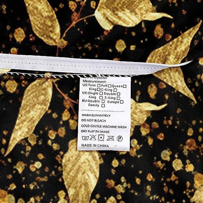 Twin Size Gold Leaves Duvet Cover Set Trendy Floral Bedding Sets Abstract Bed Set for Girls,Boys Bedroom Decor