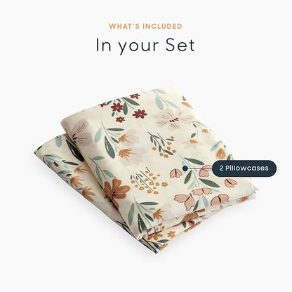Wake In Cloud - Floral Pillow Cases, Botanical Flower Coquette Cottagecore Shabby Chic Aesthetic, Set of 2 Soft Pillowcases Pillow Shams Covers, Orange Cream, Standard Size 20x26 Inches