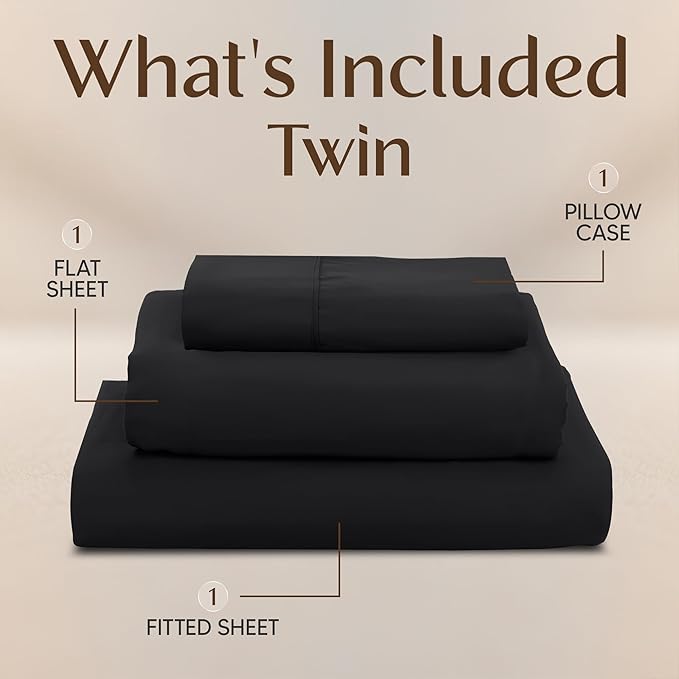 Utopia Bedding Twin Sheet Set – 3 Piece Bed Sheets for Twin Size Bed, Soft and Breathable Microfiber, Includes 1 Fitted Sheet, 1 Flat Sheet and 1 Pillowcase (Black)