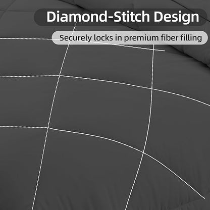 FUANNA 7 Pieces King Size Comforter Set, All Season Bed in a Bag King Size, Luxury Soft Bedding Sets with Comforter, Flat Sheet, Fitted Sheet, Pillowcases & Pillow Shams, Dark Grey