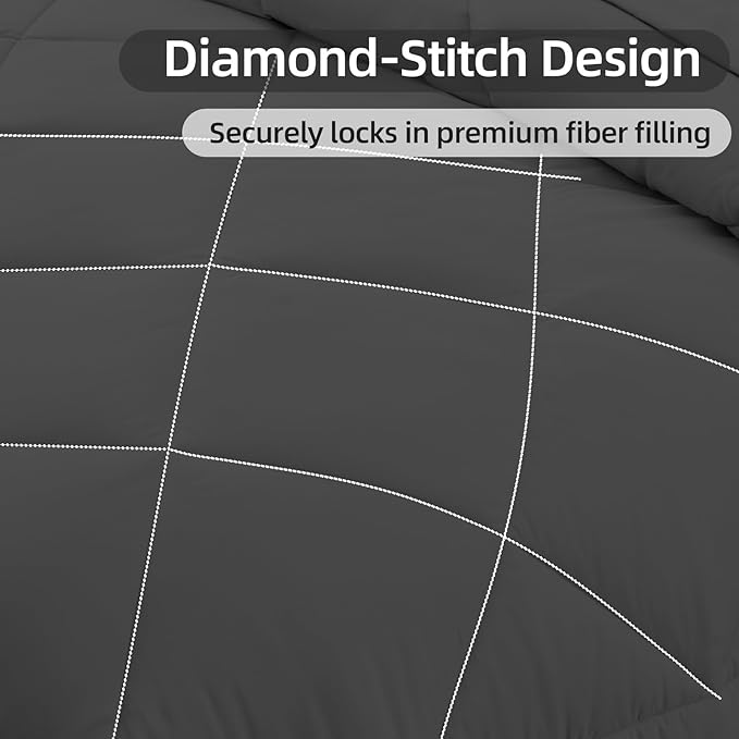 FUANNA 7 Pieces Queen Comforter Set, All Season Bed in a Bag Queen Size, Luxury Soft Bedding Sets with Comforter, Flat Sheet, Fitted Sheet, Pillowcases & Pillow Shams, Dark Grey