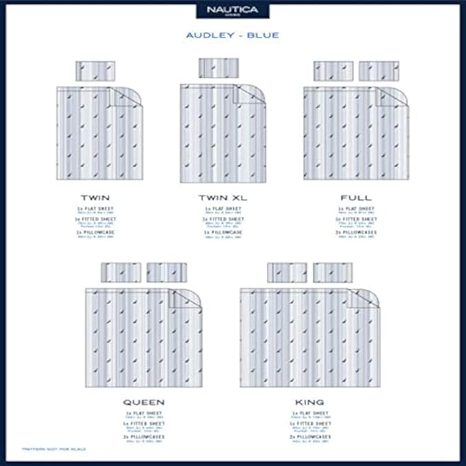 Nautica - Full Sheets, Cotton Percale Bedding Set, Casual Home Decor (Audley Stripe Blue, Full)
