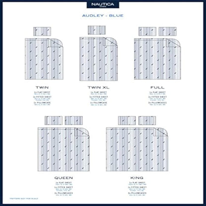 Nautica - Full Sheets, Cotton Percale Bedding Set, Casual Home Decor (Audley Stripe Blue, Full)