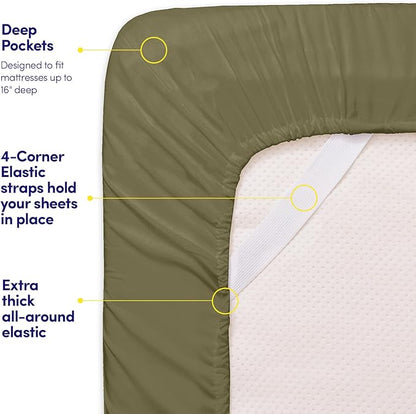1500 Supreme Collection Twin Sheet Sets Olive Green - 3 Piece Bed Sheets and Pillowcase Set for Twin Mattress - Extra Soft, Elastic Corner Straps, Deep Pocket Sheets, Twin Olive Green