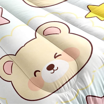 Girls Kids 3-Piece Cartoon Bears Comforter Set, Cute Red Strawberry Bedding Sets King Size for Girls Room Decor, Includes 1 Comforter 104"x90" and 2 Pillowcases