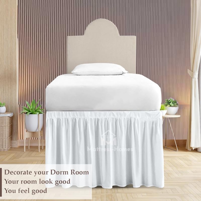 Mattress-Homes Twin XL Dorm Bed Skirt 40 Inch Drop, College Dorm Room Bed Skirt, Tailored Fit, Extra Long Microfiber Bedskirt for Underbed Storage, White