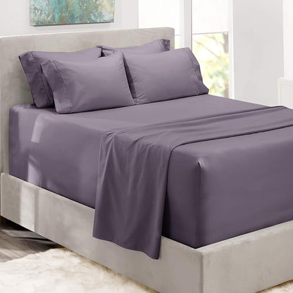 Hearth & Harbor Bed Sheets, Luxury Soft 6 Piece Bed Sheet Set Extra Deep Pocket Fitted Sheets Fits Mattress up to 21", Double Brushed Bedding Sheets & Pillowcases, King Purplish Gray