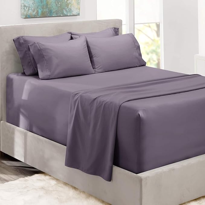 Hearth & Harbor Bed Sheets, Luxury Soft 6 Piece Bed Sheet Set Extra Deep Pocket Fitted Sheets Fits Mattress up to 21", Double Brushed Bedding Sheets & Pillowcases, Cal King, Purplish Gray