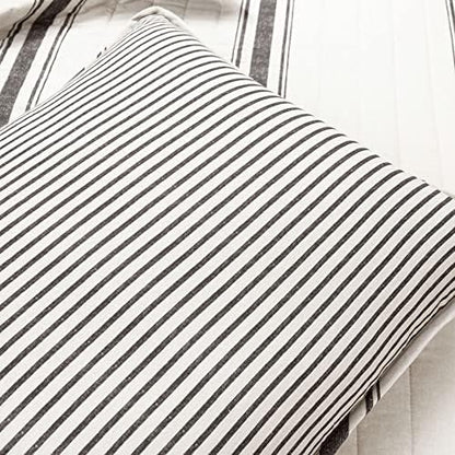 Lush Decor Farmhouse Stripe Reversible Cotton Quilt California King Size 3 Piece Set Black - Farmhouse Bedding Set - Cal King Quilt - Striped Bedding