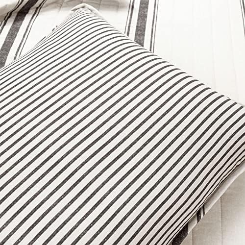 Lush Decor Farmhouse Stripe Reversible Cotton Quilt King Size 3 Piece Set Black - Farmhouse Bedding Set King Quilt - Striped Bedding
