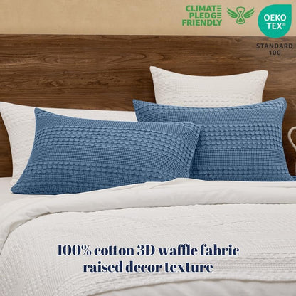 PHF Cotton Waffle Pillow Shams Queen Size 20" x 30", Denim Blue, No Insert