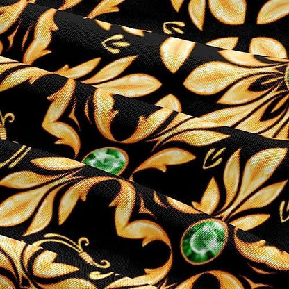Golden Scrolls Print Duvet Cover and Pillow Shams Green Gems Deco for Girls and Boys Bedding Set Queen Size Black Color Bed Sets