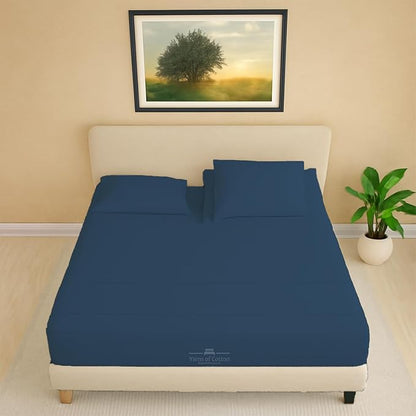 Split Head Flex 2 Qty Fitted Sheet for Adjustable Bed, King 34" Split Down from The Top, 100% Egyptian Cotton 600 Thread Count, 18" Deep Pocket, Super Soft Wrinkle Free, Medium Blue