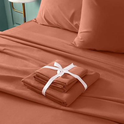 BYSURE 6 Pieces Bed Sheets Set(Full, Terracotta) - Hotel Luxury Super Soft 1800 Thread Count 100% Microfiber Sheets with Deep Pockets, Wrinkle & Fade Resistant