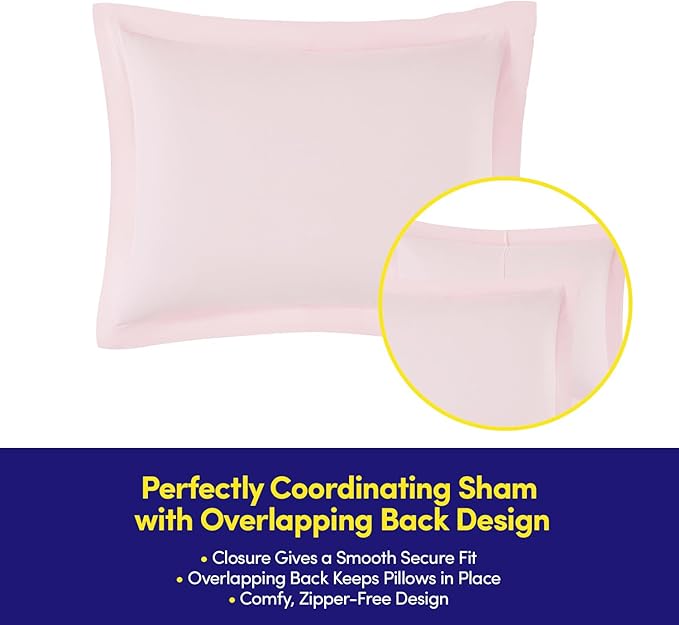 Twin Size Comforter Set Quilted Stripe Bedding Bundle – Comforter, Mattress Protector, Sheets with Pockets on the Side & Built-in Corner Strap – Fitted Sheet Media Pocket for Devices, Pale Pink