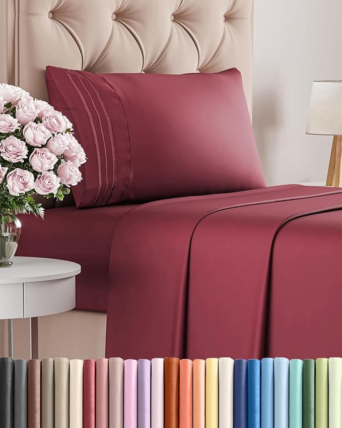 Twin Size 3 Piece Sheet Set - Comfy Breathable & Cooling Bed Sheets Set - Hotel Luxury Bedding for Women, Men, Kids, Teens, Boys & Girls - Deep Pockets, Ultra-Soft, Wrinkle Free - Oeko-Tex - Burgundy