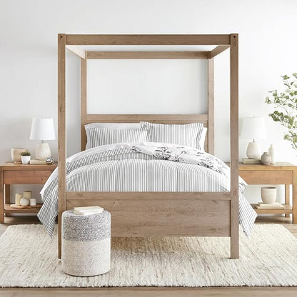 LINENS & HUTCH Comforter Set Patterned Microfiber All Season Down-Alternative Ultra Soft Bedding in Vintage Magnolia Stripe - Full/Queen Vintage Magnolia Stripe Gray