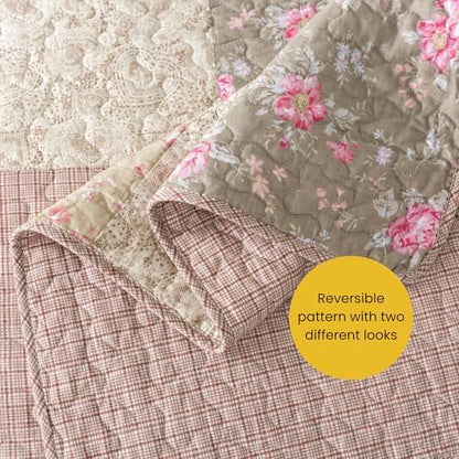 SLPR - Secret Garden Pink Patchwork Cotton Quilt Set, Twin with 1 Sham