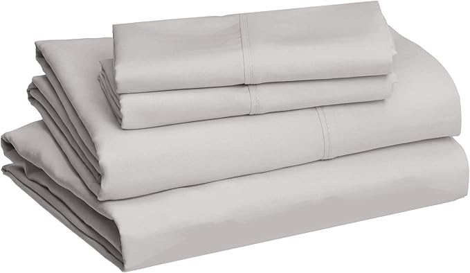 Amazon Basics Lightweight Super Soft, Breathable, Wrinkle-Free, Brushed Microfiber 4-Piece Bed Sheet Set with 14-Inch Deep Pockets, King, Light Gray, Solid