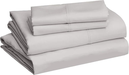 Amazon Basics Lightweight Super Soft, Breathable, Wrinkle-Free, Brushed Microfiber 4-Piece Bed Sheet Set with 14-Inch Deep Pockets, King, Light Gray, Solid