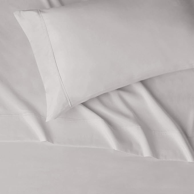 Amazon Basics Lightweight Super Soft Easy Care Wrinkle-Free Breathable Brushed Microfiber 3 Piece Bed Sheet Set with 14-Inch Deep Pockets, Twin, Light Gray, Solid