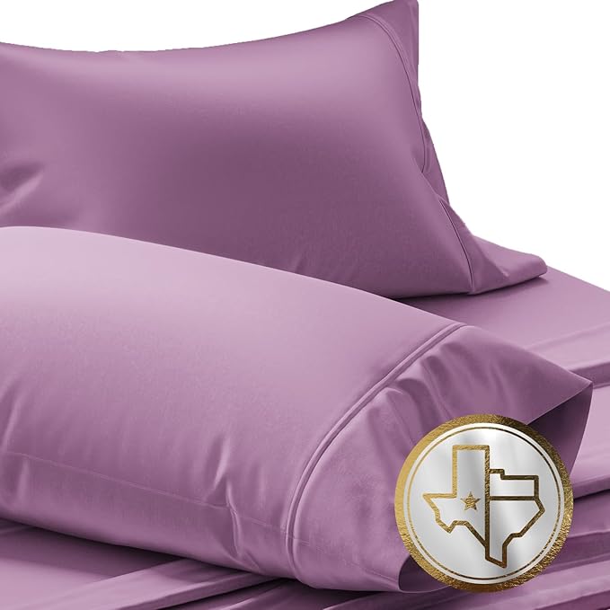 TEXAS LINEN CO. Luxury Egyptian Cotton King Pillow Cases Set of 2 - High Thread Count Pillowcases for Sleeping, Silky Soft, Cooling Pillow Cover, Extra Long Staple Hotel Quality Pillowcases - Plum