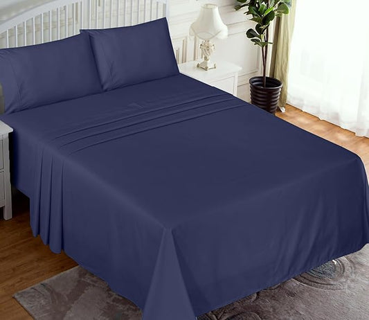 RUVANTI 100% Cotton Sheets – Twin Size Percale Bedding, Cooling & Breathable, Durable with a Crisp, Soft & Comfortable Feel, 16" Deep Pocket, 3-Piece Set, Crown Blue