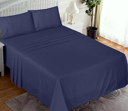 RUVANTI 100% Cotton Sheets – Split King Size Percale Bedding, Cooling & Breathable, Durable with a Crisp, Soft & Comfortable Feel, 16" Deep Pocket, 5-Piece Set, Crown Blue