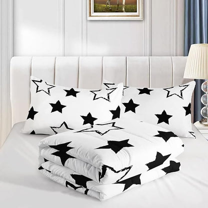 Axolotl Kids Full Bedding Comforter Set,3Pcs Super Cute Soft Black and White Stars Quilt Set Bed in A Bag with 1 Comforter 2 Pillowcases for Kids Boys Girls Teens Adults Room Decor All Season