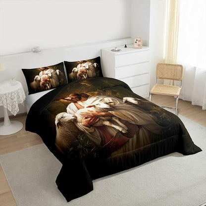 Castle Fairy Sheep Print Twin Size Comforter Set,Rustic Farmhouse Duvet Set Soft Bed Collection,Cute Animals Bedding Comforter for Boys Girls Bedroom,2 Pcs
