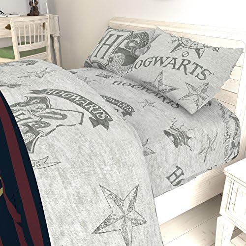 Jay Franco Kids Sheet Set with Fitted, Flat Sheets & Pillow Cover - Ultra-Soft Bedding with Pillowcase for Room Decor, Gray - Harry Potter, 3 Piece Twin