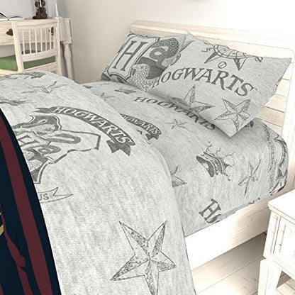 Jay Franco Kids Sheet Set with Fitted, Flat Sheets & Pillow Cover - Ultra-Soft Bedding with Pillowcase for Room Decor, Gray - Harry Potter, 4 Piece Full