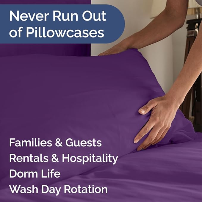 King Pillow Cases Set of 10 - Ultra Soft Hotel Quality Pillowcase Covers - Comfy & Wrinkle Free - Shrink, Stain and Fade Resistant - Easy-Care, Machine Washable Pillow Protectors - 10 Pcs Set - Purple