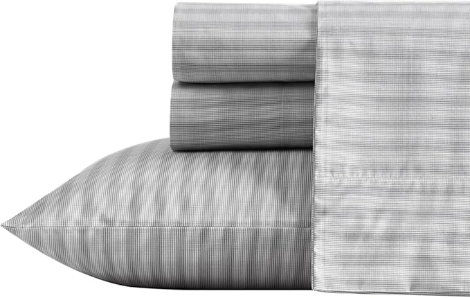 Nautica - Twin XL Sheets, Cotton Percale Bedding Set, Fully Elasticized, Ideal Dorm Essentials (Michael Plaid Grey, Twin XL)
