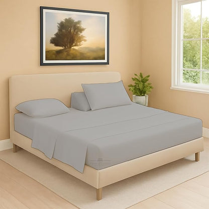Split Head Flex 2 Qty Fitted Sheet for Adjustable Bed, Queen 34" Split Down from The Top, 100% Egyptian Cotton 600 Thread Count, 18" Deep Pocket, Super Soft Wrinkle Free, Light Grey
