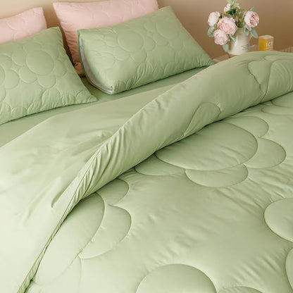 Houseri Sage Green Floral Comforter Set King Sunflower Light Green Fluffy Quilted Comforters King Size Ultra Comfy Bedding Sets Soft Breathable