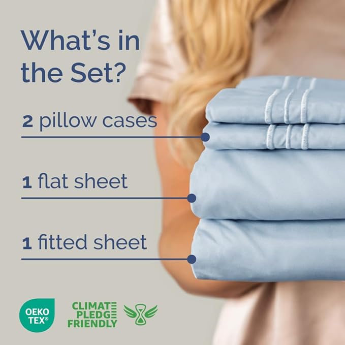 Full XL Bed Sheet - 4 Piece Full XL Bed Sheets Set - Soft, Breathable & Cooling - Hotel Luxury Bedding for Women, Men, Kids, Teens, Boys & Girls - Deep Pockets, Comfy, Fade & Wrinkle Free - Sky Blue