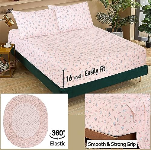 RUVANTI 100% Cotton Twin XL Sheets, Percale Weave Twin XL Set, Spring On