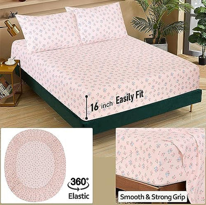 RUVANTI 100% Cotton Twin XL Sheets, Percale Weave Twin XL Set, Spring On