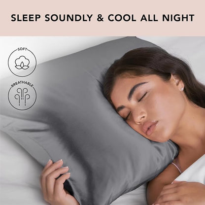 Kitsch Satin Pillowcase with Zipper for Hair & Skin - Softer Than Silk Pillow Cases, Smooth Cooling Satin Pillow Case, Wrinkle-Free, Machine Washable, King Size Satin Pillow Case 19x36, Charcoal, 2pc