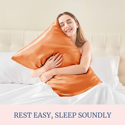 BEDELITE Satin Pillowcase for Hair and Skin, Super Soft Similar to Silk Pillow Cases 4 Pack with Envelope Closure, Cooling Pillowcases for Women Men (20"x26" Standard Size, Burnt Orange)