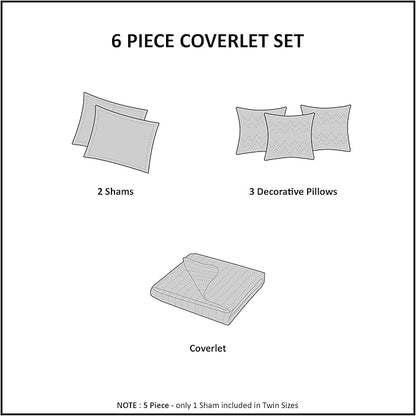 Madison Park Caelie Quilt Modern Classic Design All Season, Breathable Coverlet Lightweight Bedding Set, Matching Shams, Decorative Pillow, King/Cal King(104"x94"), Leaf Blue 6 Piece